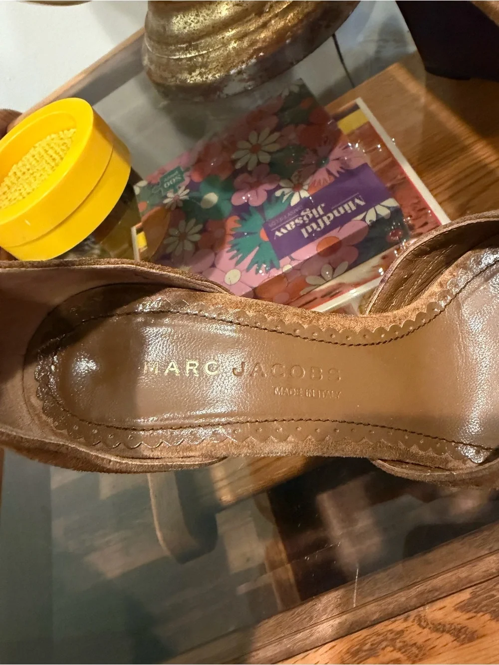 Rare Y2K Marc Jacobs Vintage Tan Suede Wedge Pump with Ankle Strap